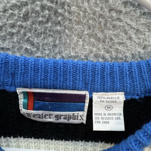 Vintage Sweater Graphix Sweater Adult Medium Multicolor Striped Knit Grandpa 90s - Picture 7 of 9